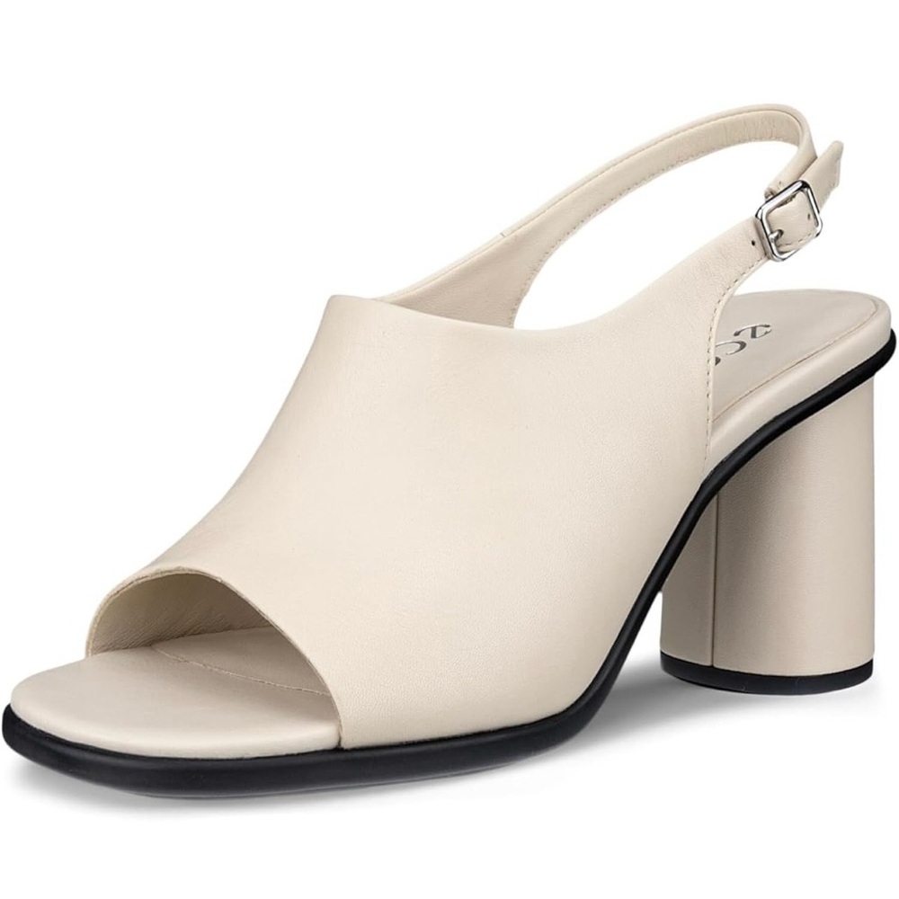 Ecco Cream Open-Toe Slingback Block Heel